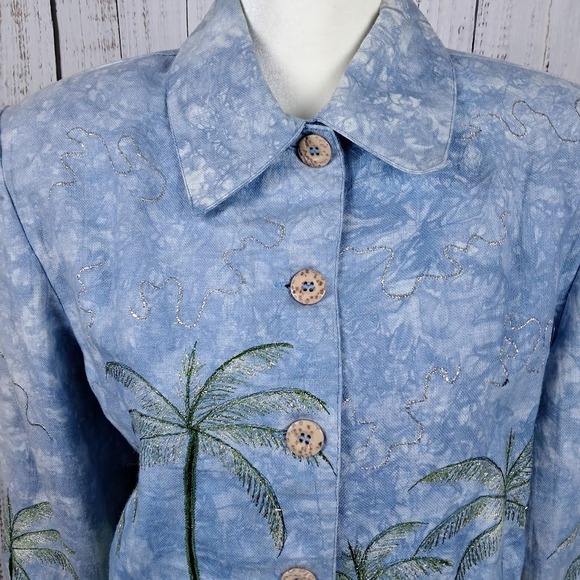 Vintage 90s ANAGE‎ M Funky Jacket Blue Art to Wear Applique Embroidery Metallic - Picture 3 of 10